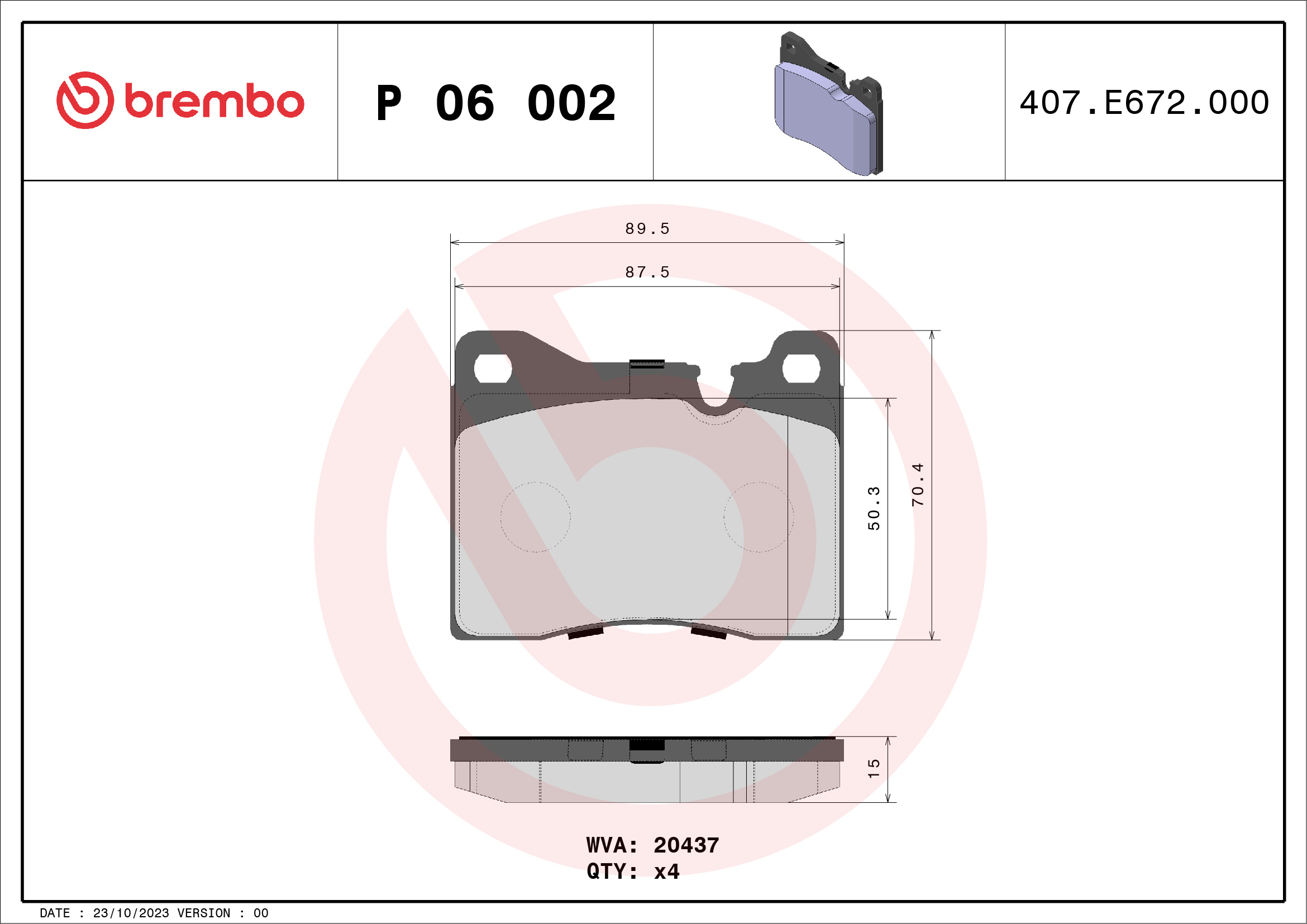 A.B.S. P 06 002 BREMBO Bremsbelagsatz, Scheibenbremse